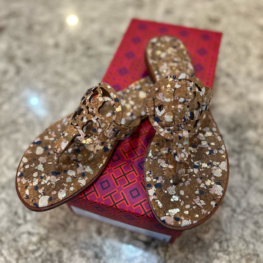 Tory Burch Miller Welt Confetti Cork Sandals SZ 8